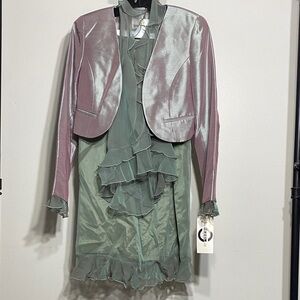 Chic Pink and Green Women's Skirt Set